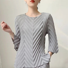 Spring New Women Handmade Pleated Pants Set Comfortable Casual Seven