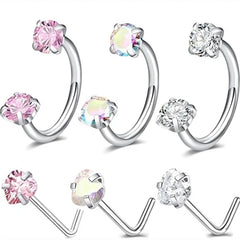 6/2pcs Horseshoe Nose Rings with L-Shape Nose Stud, Stainless Steel