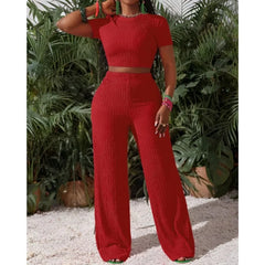 Casual Sports Set for Women Sexy Slim Short Sleeve O Neck Tops+high