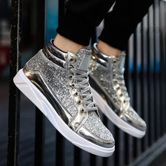 men's Gold Sequins Platform boots Autumn Fashion Casual Sports Shoes Thick Bottom Vulcanized Shoes man Flats Heels Shoes
