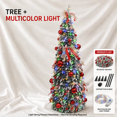 150cm/180cm/210cm Pop Up Collapsible PVC Artificial Christmas Tree Pre Decorated Optional USB LED Lights Metal Stand Home Decor