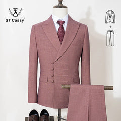 ST Cassy Elegant Men Suit for Wedding Slim Fit Double Breasted Multiple Buttons Casual Business Man 2 Piece Set Party Outfit
