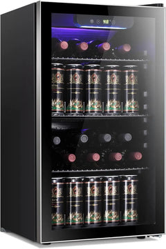 26 Bottle 130 Can Wine & Beverage Cooler, Clear Glass Door, Quiet Digital Temp Control, Home Office Bar, 3.2cu.ft, Customized