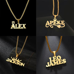 Lemegeton Custom Name Necklace Men Stainless Steel Jewelry Personalized Crown Pendant Customized Punk Thick Chain Party Gifts
