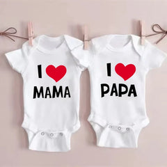 I Love Mama & Papa Funny Baby Romper T-shirt Crawling Clothes Triangle Onesies Newborn Baby Clothes Onesies for Babies