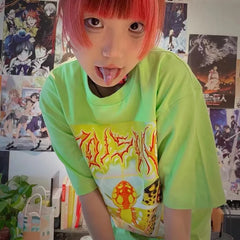 Karrcat Y2k Aesthetics T-shirt 2000s Harajuku E-girls Short Sleeve Tshirt Metal Cyber Chic Tops Punk Style Mall Goth Alt Clothes