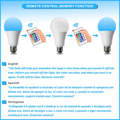 E27 RGB LED Light Bulb 220V 10W with IR Remote Control Color Changing Multicolor + White Lamp Spotlight for Bedroom Party Home