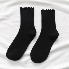 Ruffle Socks Women White Black Frilly Lolita Style Japanese Maiden Cute Kawaii Cotton Harajuku Princess Crew Socks Calcetines