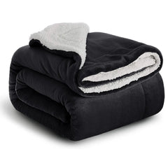 Sherpa Fleece Blanket Throw Black Soft Reversible Thick Plush Blankets Microfiber Winter Bed Blanket for Camping Couch Sofa