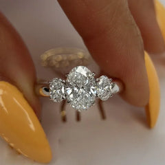 3/6cttw Real Moissanite Engagement Ring with Certificate 3-Stone Oval