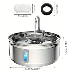 3L Stainless Steel Faucet Cat Fountain Visible Water Level Cats Water Fountain Ultra Quiet Pump Automatic Pet Fountain Bowl