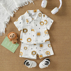 New Summer Dinosaur Cartoon Printed Short-Sleeved T-Shirt and Shorts