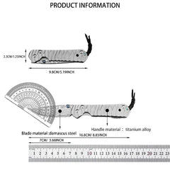 New Style Outdoor Pocket Folding Knife Damascus Steel Blade Titanium Alloy Handle Portable Knives Peeling Tool Jungle Knives