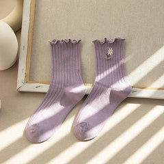 Ruffle Socks Women White Black Frilly Lolita Style Japanese Maiden Cute Kawaii Cotton Harajuku Princess Crew Socks Calcetines