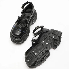 Gothic Mary Janes For Women Crossed-tied Ankle Strap Platform Shoes Round Toe Thick Bottom Female Shoes Punk Women Shoes 2026