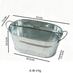 Galvanized Metal Beverage Tub Oval Ice Bucket with Handles Beer Wine Champagne Drink Cooler for Party BBQ Wedding Outdoor
