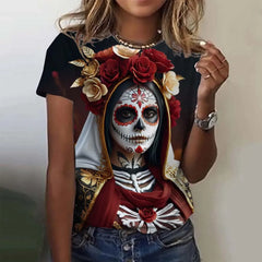Fashion Women's T-shirt for Girls Summer Short Sleeve Sexy Girls Clothes Day of the Dead Undead Skull Pattern oversized T-shirts