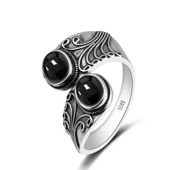 925 Vintage Silver Ring with Natural Moonstone 6*8mm Adjustable Rings