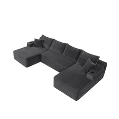 126" Cloud Sectional Sofa with U-Shape Chaise and Side Pockets and Cup holder, Modern Modular Design, Deep Seating, Upholstered