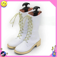 Hot Aesthetic White Leather Cosplay Boots - Halloween Comic-con Carnival Role Play Shoes