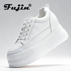 Fujin 9cm Women Shoes Sneakers Platform Heel Height Increased Wedge Pumps White Sneakers Shoe Breathable Heels for Women
