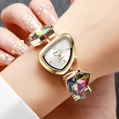 5pcs Luxury Women's Quartz Watch Jewelry Set Fashion Colorful Diamond Women Watches Necklace Ring Earrings Accessories Gifts Set