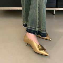 Autumn New Brand Women Pumps Shoes Fashion Gold Metal Shallow Slip on