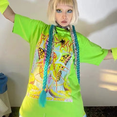 Karrcat Y2k Aesthetics T-shirt 2000s Harajuku E-girls Short Sleeve Tshirt Metal Cyber Chic Tops Punk Style Mall Goth Alt Clothes