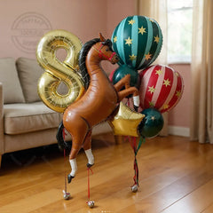 12pc Giant Race Horse Striped Star Balloons with 1-9 Cream Number Balloon for Cowboy Animal Theme Birthday Farm Party Decoration
