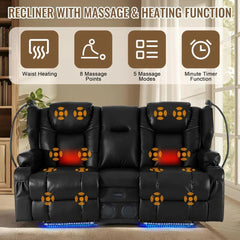 Power Recliner Loveseat for Living Room, Loveseat Sofa with Center Console, USB Type-C Port, PU Leather Chair with, Customized