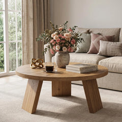 33.5 Inch Round Coffee Table for Living Room, Modern Center Table with
