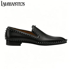 Metallic Stud Trimmed Mens Loafers Patent Matte PU Leather Slip on Shoes Edge Studded Accent Designer Style Formal Dress Shoes