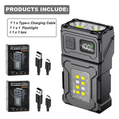 2/1Pcs Portable Flashlight Super Bright MINI USB Rechargeable LED Tail MagnetTorch with COB Emergency Light for Camping Hiking