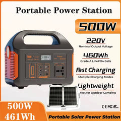 500W 220V Portable Power Station Solar Generator 461Wh 36Ah LiFePO4 Battery Power Bank for Outdoor Camping RV Emergency Energy