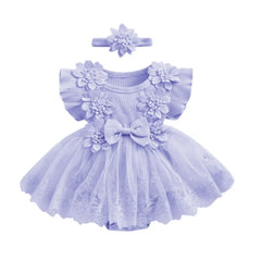 3D Flower Summer Baby Girls Romper Princess Mesh Newborn Clothes Lace