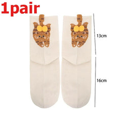 4pcs Funny Abstract 3D Cat Butt Mid-Tube Socks Cartoon Quirky Cotton Casual Socks Cat Egg Floor Sock for Cute Girls Couple Gifts
