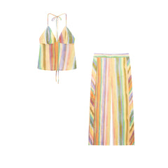 Charmchant Women's Colorful Stripe Two Piece Outfit Halter Backless