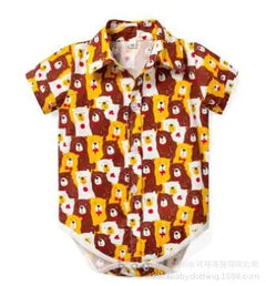 Newborn Boys Bodysuit with Bow Tie Cotton Baby Romper Soft Cartoon Animal Print Formal Short Sleeve Children Top Costume