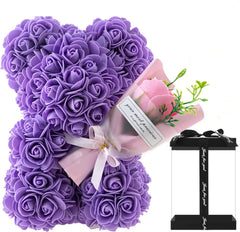 1pc 25cm Rose Bear with Flower Bouquet Artificial Foam Flowers Bear Romantic Creative Gifts for Valentines Day Anniversary Gift