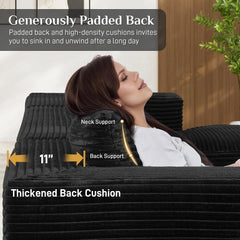 131" Oversized Cloud Boneless Couch Sofa with Chaise, Black, Custom