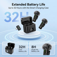 Wireless Lavalier Microphone, AI Noise‑Reduction Lapel Mic With Charging Case, Plug‑and‑Play for iPhone Android Vlog Live Stream