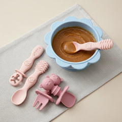 4pcs Silicone Spoon & Fork Set Long & Short Handles for Different Feeding Needs Baby Self-feeding Training Baby Birthday Gift