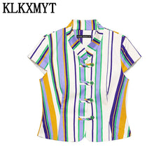 KLKXMYT Chic Stripe Pants Set Women Sleeveless Short Shirt Top Straight Trousers Suits 2026 Summer Woman Outfits ﻿