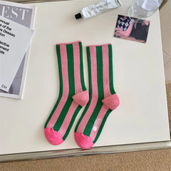 1Pairs Striped Funny Socks Korean Japanese Man Women Design Unisex Fashion Trendy Crew Stockings