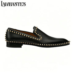 Metallic Stud Trimmed Mens Loafers Patent Matte PU Leather Slip on Shoes Edge Studded Accent Designer Style Formal Dress Shoes