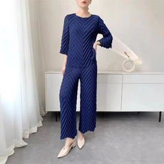 Spring New Women Handmade Pleated Pants Set Comfortable Casual Seven