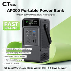 CTOLITY 200W Portable Power Station 192Wh Power Generator LED Light Emergency Solar Power Bank for Outdoor Camping Travel