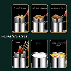 Stainless Steel Deep Fryer with Strainer Basket - Multi-Purpose Tempura & Chicken Frying Pan for Home/Commercial Use