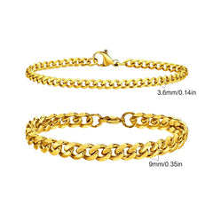 2pcs Men's Chain Bracelets, Stainless Steel Silver Gold Black Color