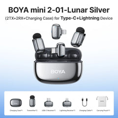 BOYA Mini 2 Wireless Lavalier Microphone AI Noise Reduction Mini Mic for iPhone 6-14/15-17 USB-C Android Phone Video Recording